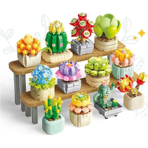 𝟭𝟬𝟵𝟱 PCS Succulent Flower Building Set, 12 Beautiful Potted Plants, Ideal - Picture 1 of 7